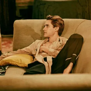 ✖️ man, relaxed, couch, sitting, casual, indoors telegram sticker