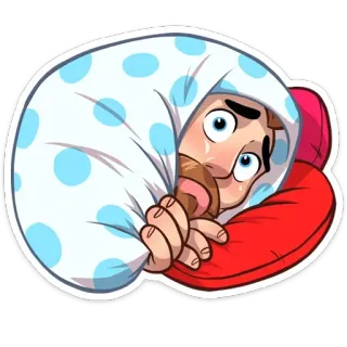 😣 dessin animé, couverture, somnolent, fatigué, lit, homme whatsapp sticker