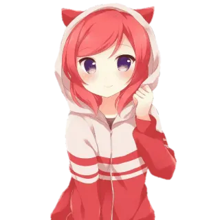 😏 Аниме, Девушка, Красный, Худи, Милый telegram sticker
