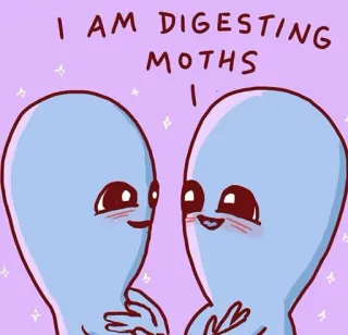 💕 I AM DIGESTING MOTHS エイリアン, 蛾, 消化, かわいい, 漫画 telegram sticker
