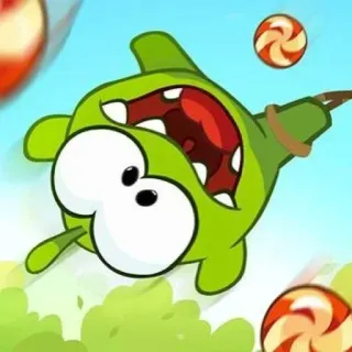 😲 Om Nom Cut the Rope Om Nom, Cut the Rope, monstre vert, bonbon, personnage de jeu, dessin animé whatsapp sticker