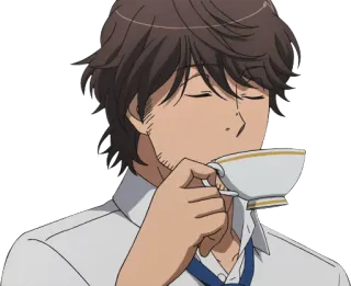 ☕ anime, man, tea, drinking, relaxation, coffee, beverage telegram sticker