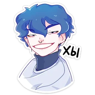 😀 Хы anime, adesivo, desenho animado, cabelo azul, sorriso irônico whatsapp sticker