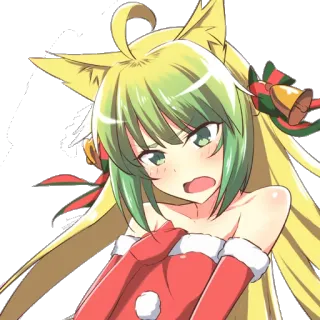 🎅 Anime-Mädchen, Weihnachten, Katzenohren, süß, Cartoon, festlich telegram sticker