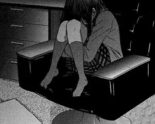 😢 anime, ragazza, triste, seduta, sola telegram sticker