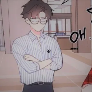 🐈‍⬛ OH homme, lunettes, chemise, personnage, dessin animé, debout whatsapp sticker