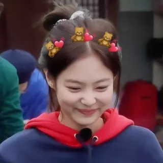 🦋 woman, portrait, hair accessories, smiling, teddy bear, red hoodie telegram sticker