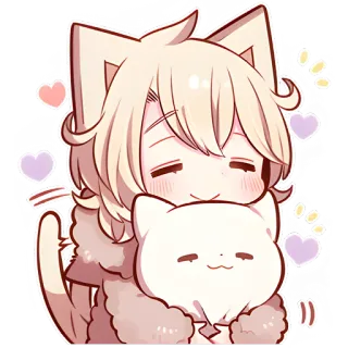 🥰 Anime, Gatto, Kawaii, Carino, Cuore, Abbraccio whatsapp sticker
