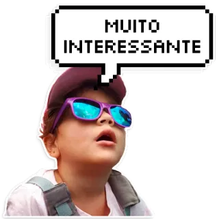 😐 MUITO INTERESSANTE meme, kid, glasses, hat, interesting telegram sticker
