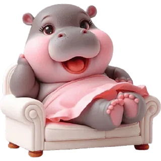☺️ hipopotam, zwierzę, kreskówka, słodki, różowy, krzesło telegram sticker