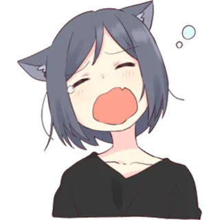 🥱 Anime, Cartone animato, Orecchie da gatto, Ragazza, Sbadiglio, Assonnato whatsapp sticker