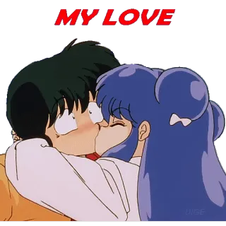 👄 MY LOVE amor, beso, romance, anime, pareja whatsapp sticker