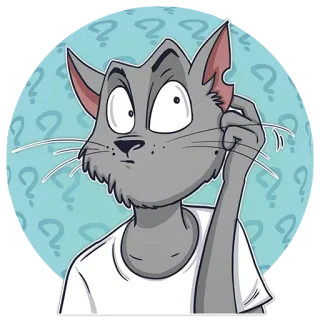 🤔 cat, thinking, question marks, cartoon, confused, animal whatsapp sticker