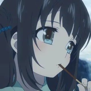🤔 anime girl, cute, eating, pocky, sweet, cartoon whatsapp sticker