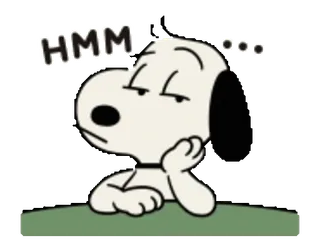 🙄 Snoopy Peanuts HMM 卡通, 狗, 思考, 嗯, 花生 whatsapp sticker