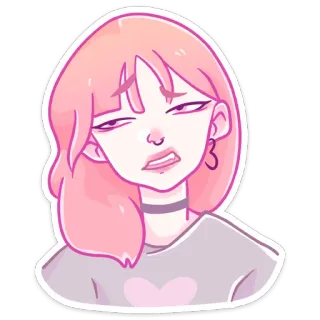 🥴 femme, fille, cheveux roses, expression, dessin animé, autocollant whatsapp sticker