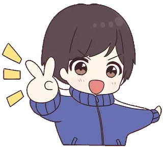 ✌️ hoạt hình, anime, bé trai, biểu tượng hòa bình, dễ thương, tuổi trẻ, cử chỉ whatsapp sticker