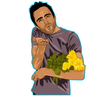 😍 homme, fleurs, bisou, bouquet, portrait, style cartoon telegram sticker