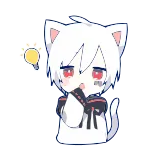 😀 Аниме, Кот, Каваи, Милый, Наклейка, Лампочка, Белый кот, Идея telegram sticker