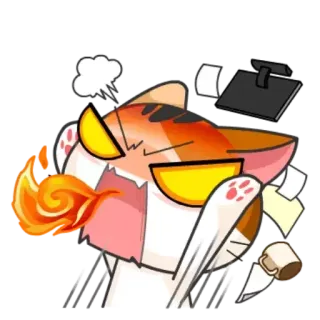 😡 gatto, arrabbiato, frustrato, fuoco, ufficio, cartone animato, emozione, stressato telegram sticker