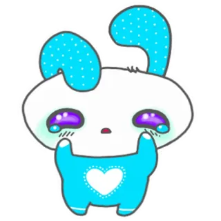 😭 carino, kawaii, coniglio, animale, adesivo, blu, bianco, cuore telegram sticker