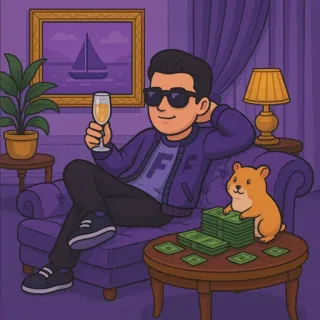 🥂 ความมั่งคั่ง, ความสำเร็จ, ความหรูหรา, การ์ตูน, แฮมสเตอร์, เงิน, ชิลล์, พักผ่อน telegram sticker