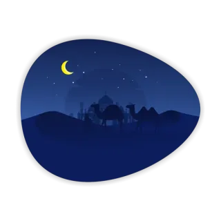 🌑 อูฐ, ทะเลทราย, กลางคืน, พระจันทร์, ดาว, เงา, ท่องเที่ยว whatsapp sticker