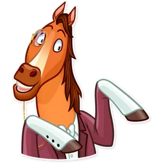 👈 cheval, dessin animé, animal, monocle, costume, anthropomorphe telegram sticker