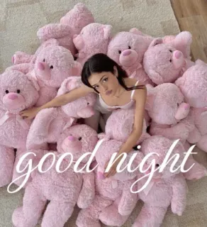 🎀 good night gấu teddy, chúc ngủ ngon, phụ nữ, màu hồng, thú nhồi bông telegram sticker
