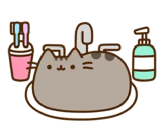 🛀 Pusheen cat, bathroom, sink, cute, cartoon whatsapp sticker