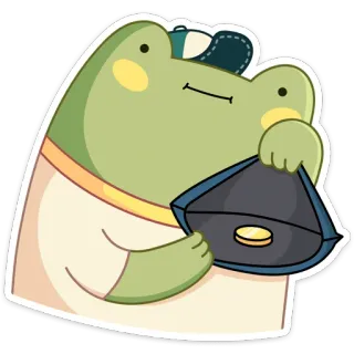 ☹️ กบ, เหรียญ, เงิน, การ์ตูน, สัตว์, ตัวละคร telegram sticker