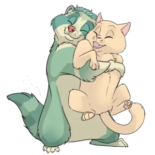 🐱 Мультфильм, Животные, Обнимашки, Кот, Скунс, Дружба whatsapp sticker