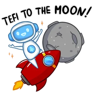 🚀 TEFI TO THE MOON! cohete, luna, robot, espacio, finanzas, criptomoneda, dibujo animado telegram sticker