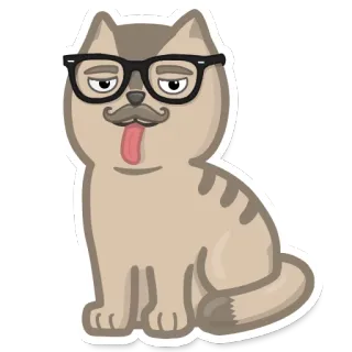 😝 kat, bril, snor, tong, sticker, dier, cartoon telegram sticker
