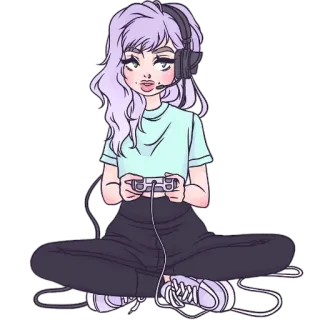 🎮 gamer, ragazza, gaming, cuffie, controller, arte digitale telegram sticker