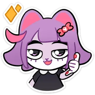 ☎️ mèo, anime, sticker, dễ thương, tím, hoạt hình, giơ ngón tay cái whatsapp sticker