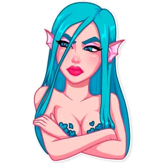 😡 Meerjungfrau, Frau, blaue Haare, Cartoon, Aufkleber, Mädchen telegram sticker