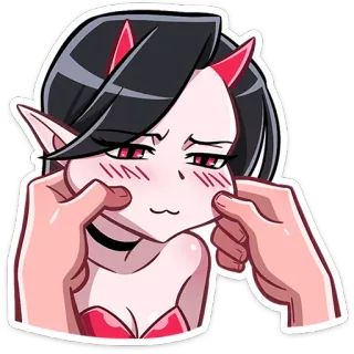 😈 アニメの女の子, 悪魔の女の子, アニメ, 頬をつねる telegram sticker