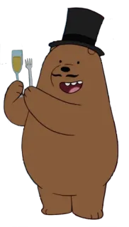 🍷 Grizz We Bare Bears 漫画, クマ, シルクハット, 口ひげ, シャンパン, お祝い telegram sticker