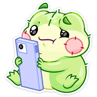 😕 fofo, adesivo, animal, kawaii, verde, hamster, telefone, desenho animado telegram sticker
