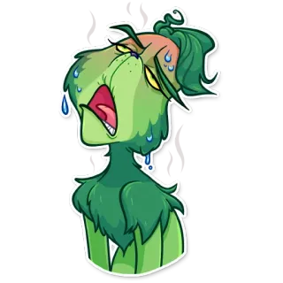🥵 verde, sudando, personaje, dibujos animados, expresión, angustiado whatsapp sticker