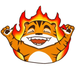 😈 tygrys, ogień, kreskówka, zwierzę, szczęśliwy, słodki telegram sticker
