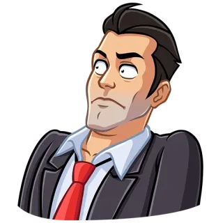 😵 мужчина, мультфильм, костюм, галстук, серьезный, выражение whatsapp sticker