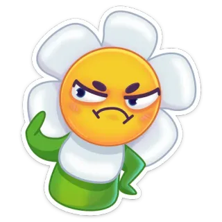 👎 fleur, en colère, grincheux, dessin animé, emoji, plante, visage telegram sticker
