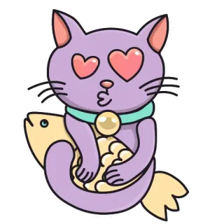 😘 кот, рыба, глаза-сердечки, любовь, милый, поцелуй telegram sticker