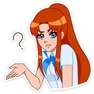 ❓ point d'interrogation, confus, dessin animé, fille, cheveux orange, animé telegram sticker