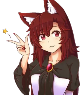 ✌️ anime meisje, kattenoortjes, rood haar, vredesteken, cartoon, schattig, fantasie telegram sticker
