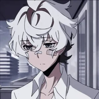 😞 Anime, Personnage, Cheveux blancs, Bandages, Manga telegram sticker