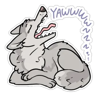😴 YAWWWW... wolf, gapen, slaperig, dier, cartoon, grijs telegram sticker