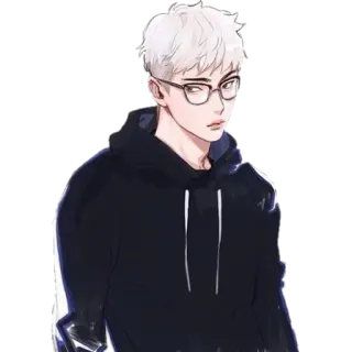 🚧 คน, แว่นตา, เสื้อฮู้ด, ผู้ชาย, อนิเมะ telegram sticker